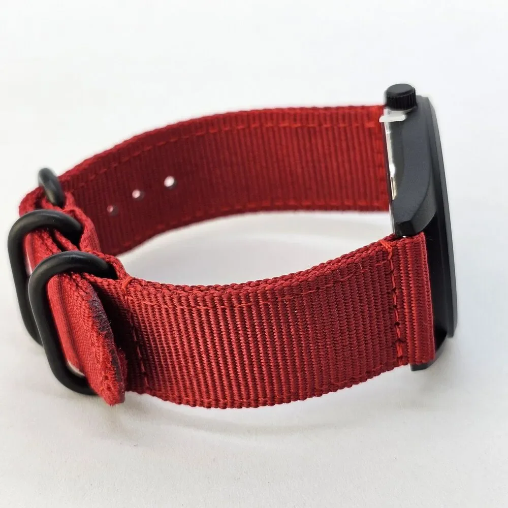 Men's Field Military Watch 42MM Black Case Black Dial Red‎ Canvas Band Straps